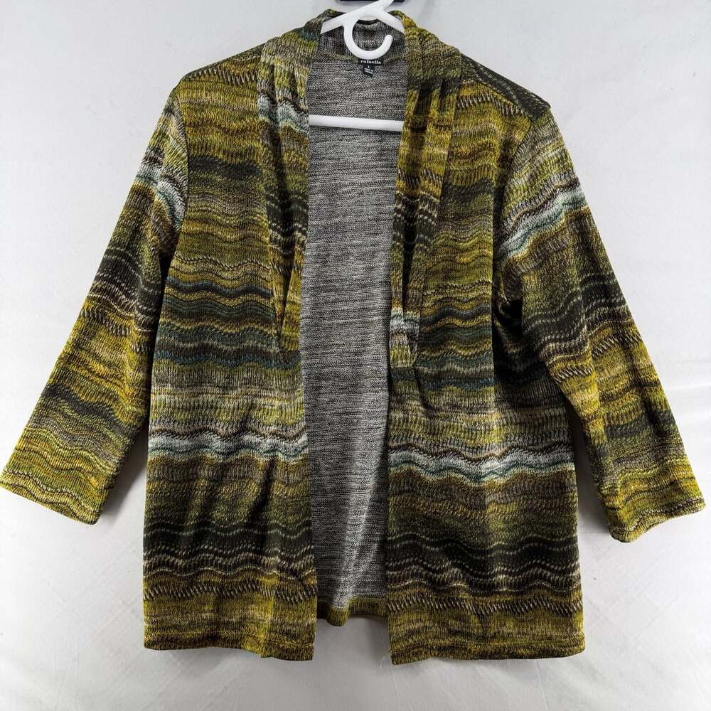 1501 Rafaella Green Striped Open Front Cardigan Large